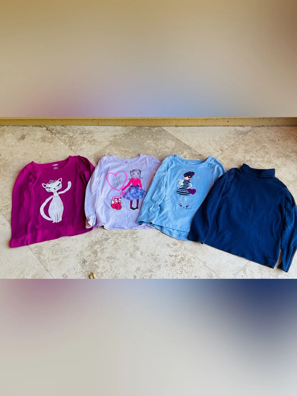 Girls Long-Sleeve Tops - Hot Pink, Lavender, Light Blue & Navy Set